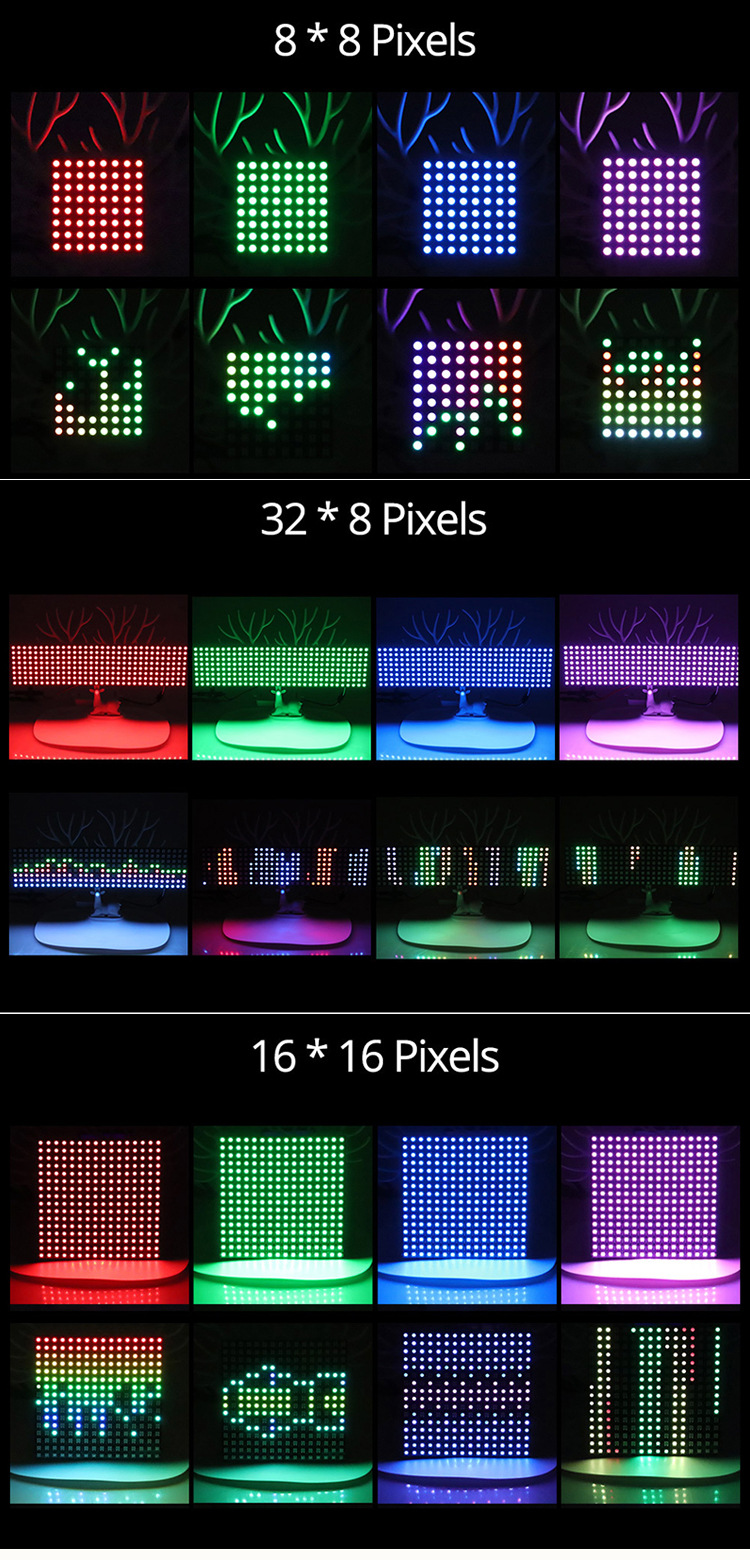 Built-IC Beads Strip Light Point Array 8*32/16*16/8*8 RGB Flex Panel Pixel Screen APA102C/WS2812B/SK6812 Flexible LED Display