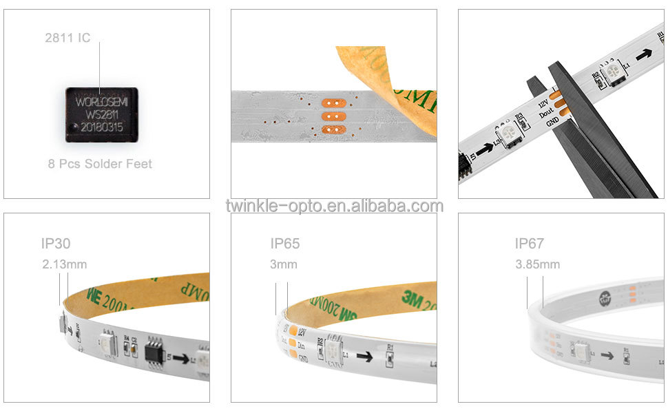 professional customized sk 6812 60 30 144 leds per meter 5 volt rgbw addressable led pixel strip reel IP20 IP65 IP68