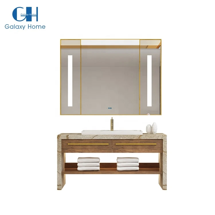 Galaxy Home - Meuble de salle de bain miroir LED cadre doré armoires de  toilette de luxe