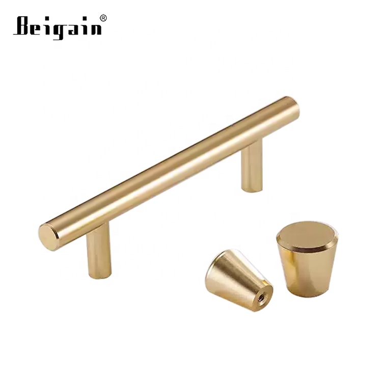 CNC high quality modern aluminum furniture brushed black gold brass kitchen door cabinet T-shaped straight cabinet handle