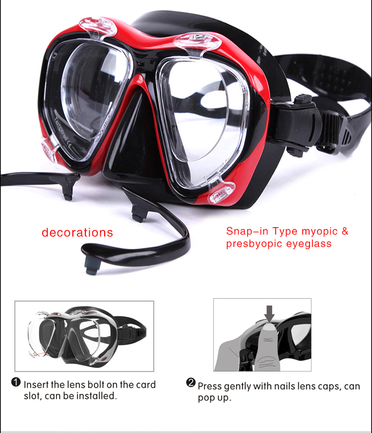 Whale MK-2600 cost-effective wide range diving mask tempered mirror glass double lens strong texture diving goggles