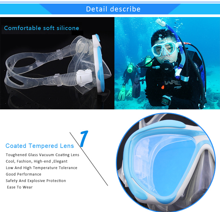 Whale MK-2600 cost-effective wide range diving mask tempered mirror glass double lens strong texture diving goggles