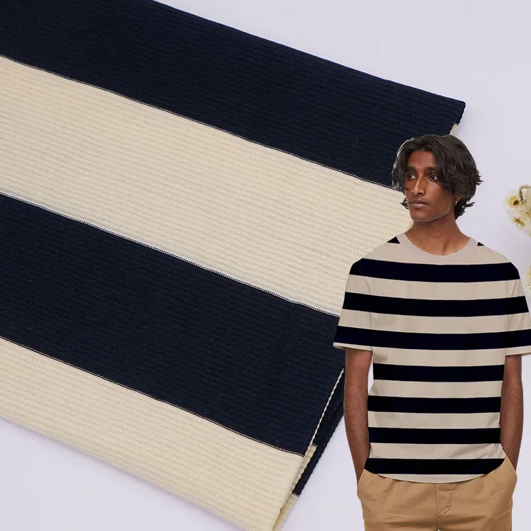 Supply 95% Cotton 5% Elastane Yarn Dyed Stripe Single Jersey