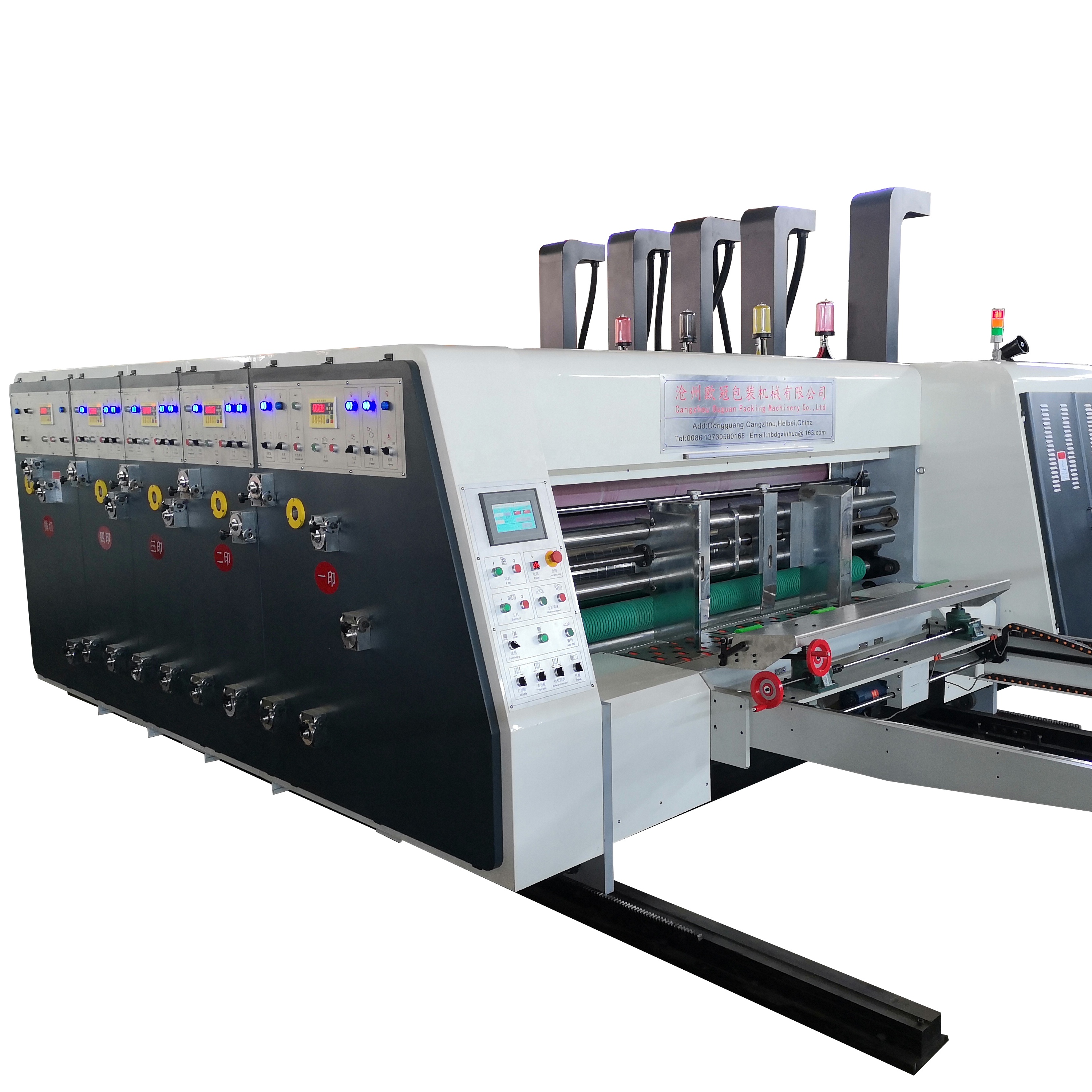 Automatic corrugated cardboard carton box making printing slotting die cutting machine flexo printer slotter die-cutter machine