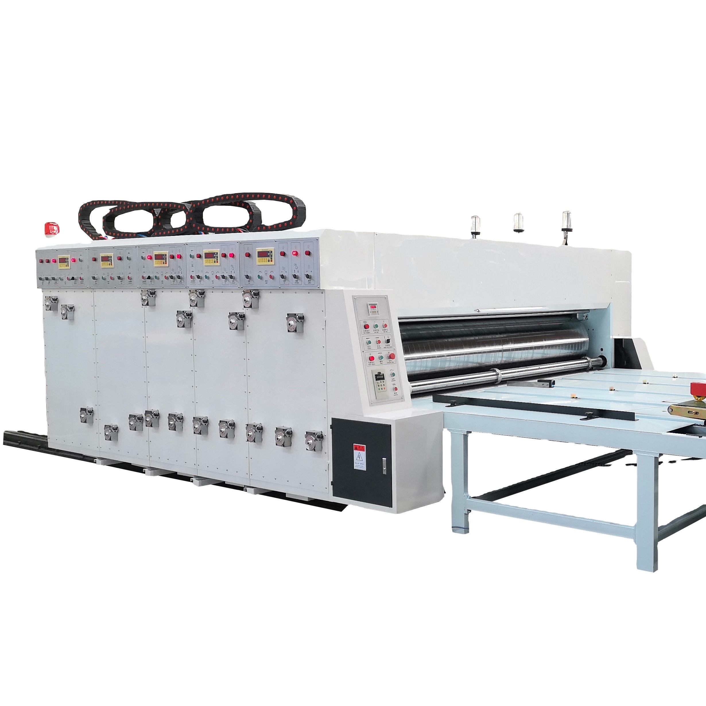 Semi automatic printing slotting die cutting machine with auto feeding stacking machine