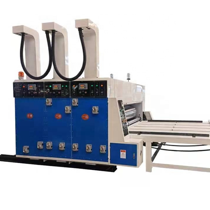 chain feeder 2 color flexo corrugated cardboard slotter carton pizza box printing slotting packaging machine flexo printer slotter die-cutter machine