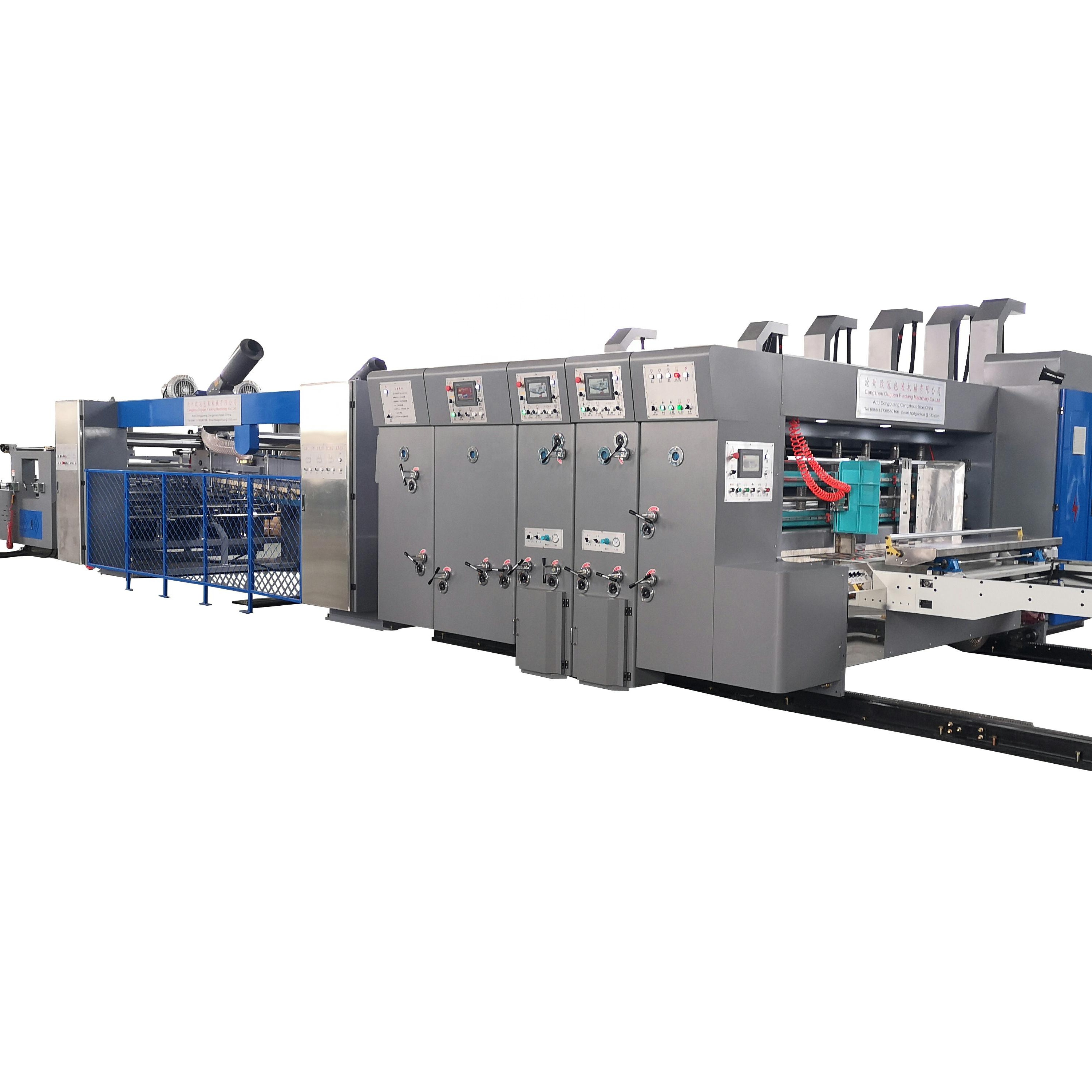 Fully 4 color Automatic corrugated paperboard cardboard carton box printing slotting die cutting folder gluer in line flexo printer slotter die-cutter machine