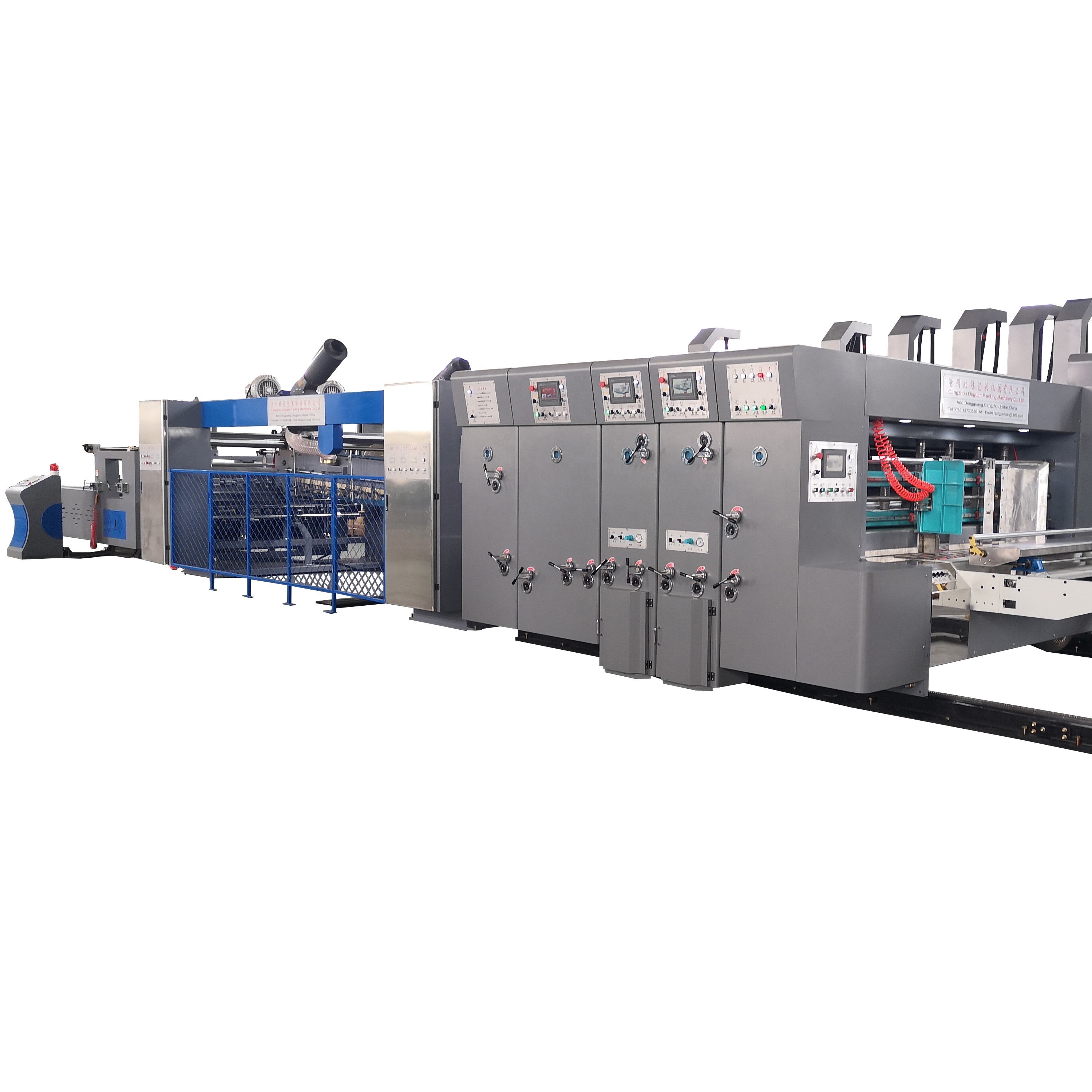 pizza box corrugated cardboard paper lunch box printing die cutting with folder gluer making machine in line flexo printer slotter die-cutter machine