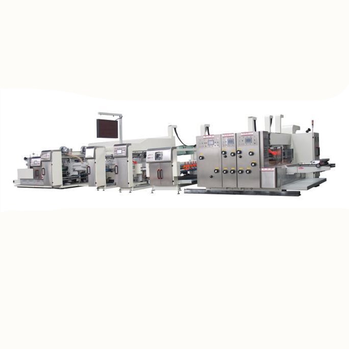Automatic printing die cutting folder gluing bundle machine in line lead edge feeding flexo printer slotter die-cutter