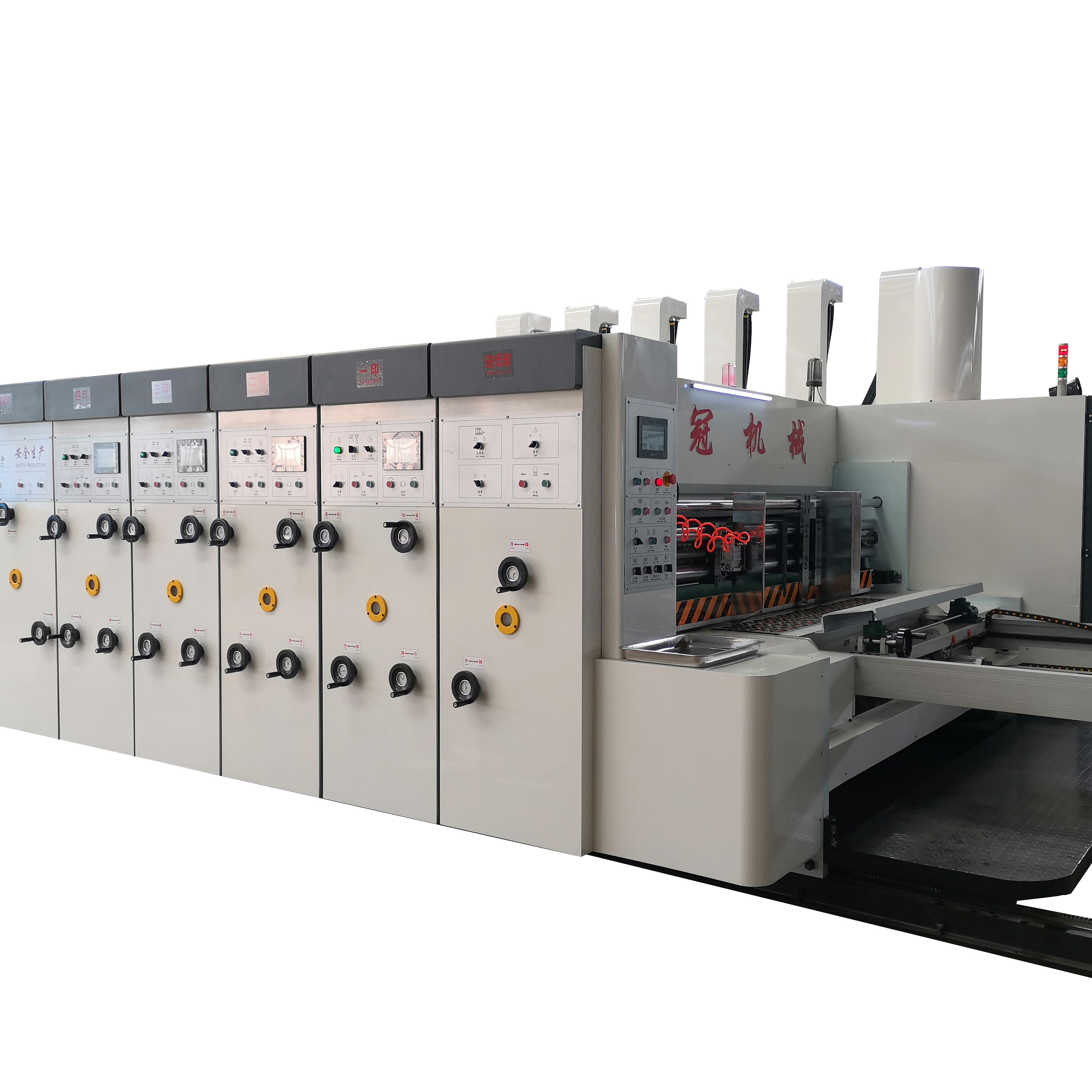 four color printer slotter rotary die cutter with automatic lead feeding corrugated box manufacturing machinery flexo printer slotter die-cutter machine