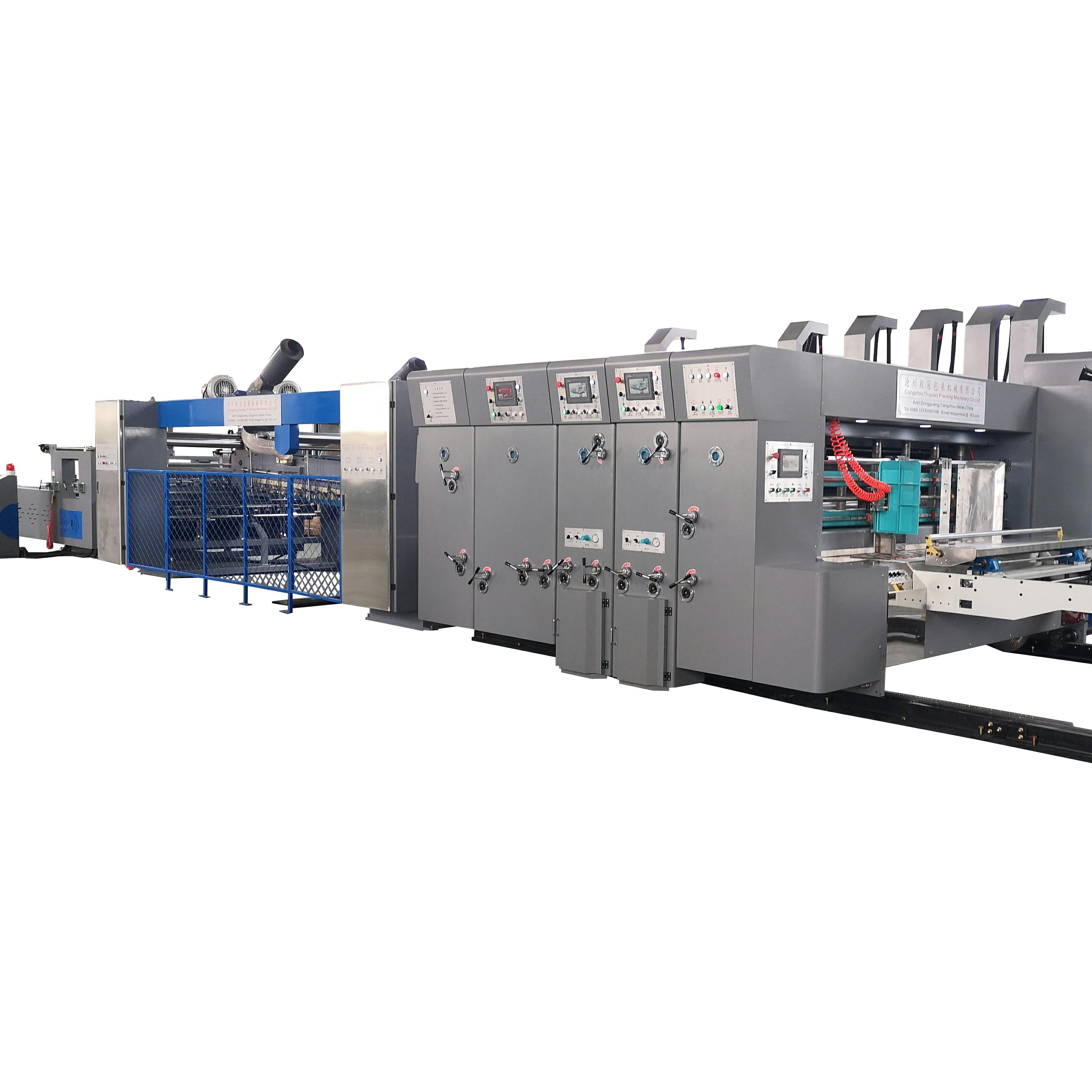 corrugated cardboard box printing die cutting with folder gluer making machine in line machine to make cardboard box flexo printer slotter die-cutter machine