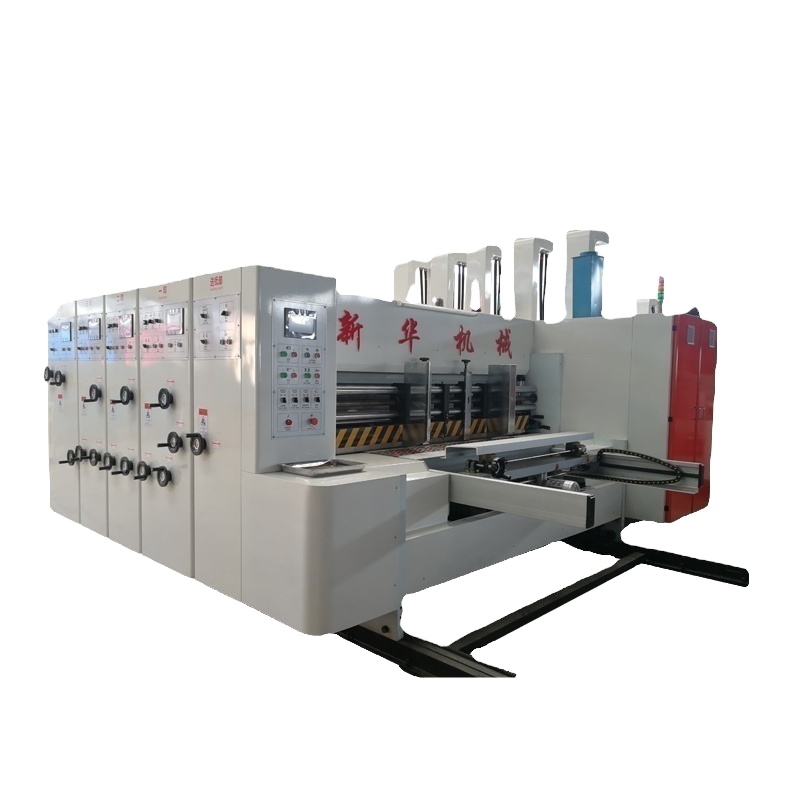 automatic corrugated cardboard carton boxes making packing machine pizza box printing machine chain feeding flexo printer slotter die-cutter
