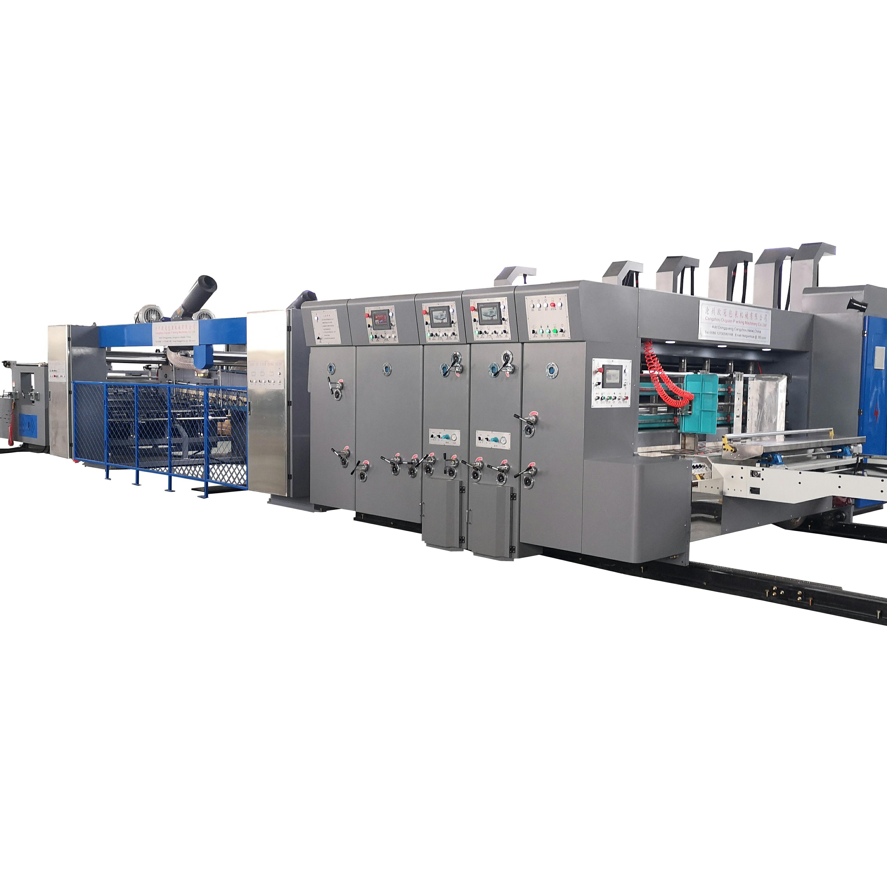 Fully Automatic corrugated paperboard carton box printing slotting die cutting folder gluer in line flexo printer slotter die-cutter machine