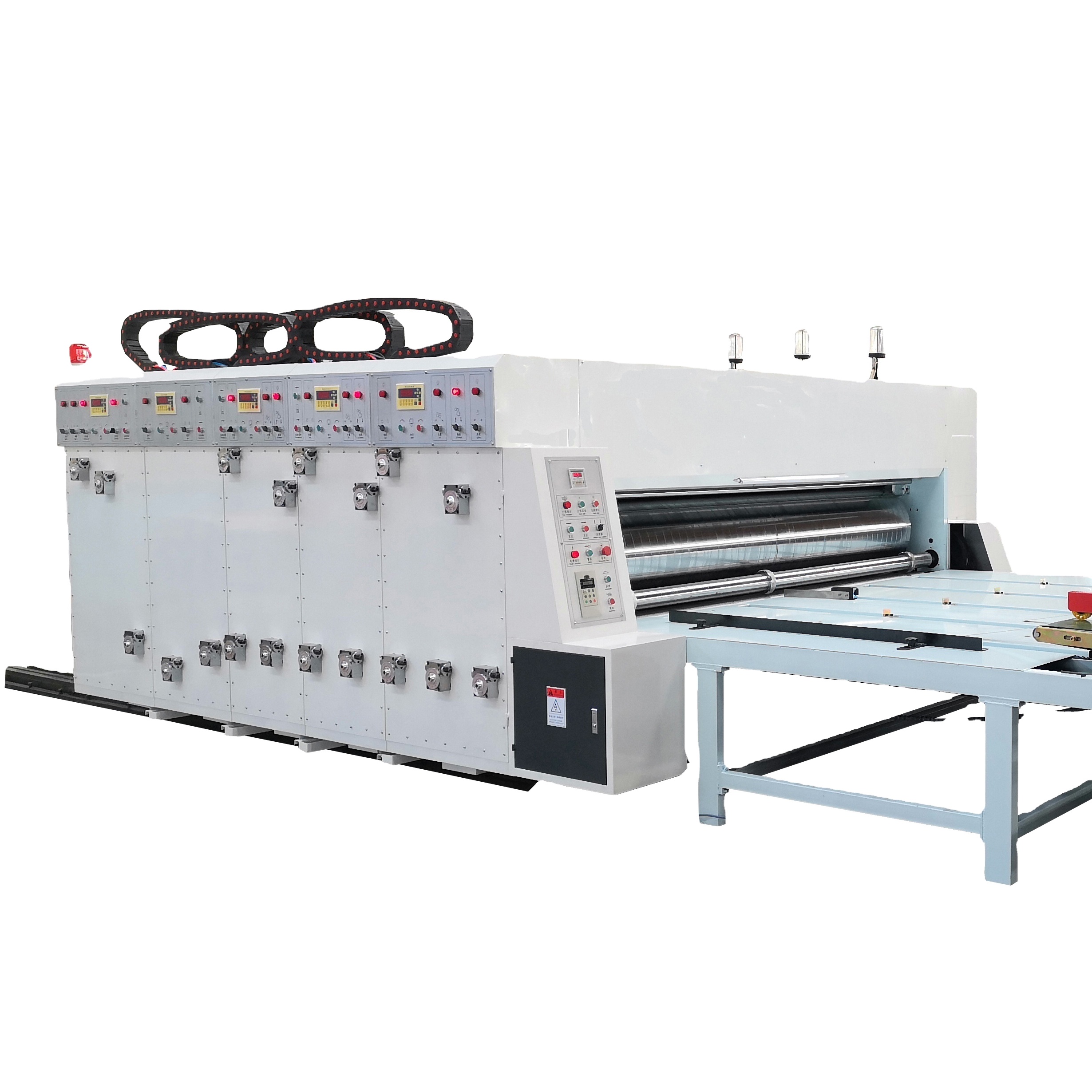 Chain feed corrugated board 4 colour flexo printing machine with slotter and creaser chain feeding flexo printer slotter die-cutter