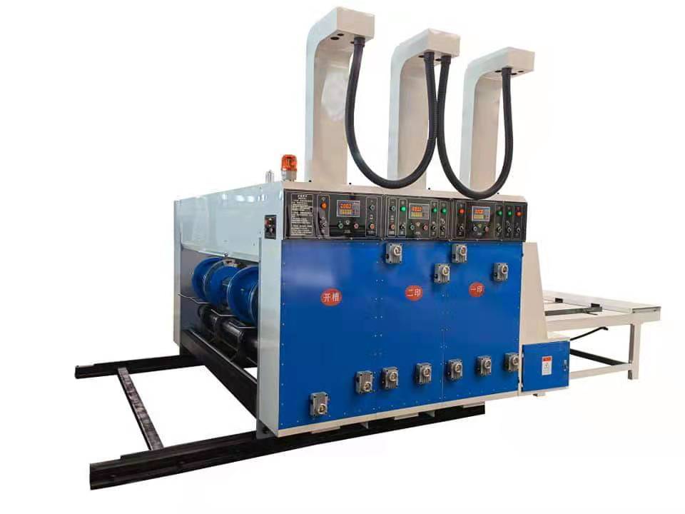 high speed  semi Automatic  chain feeder 2 color printing slotting machine box making machine