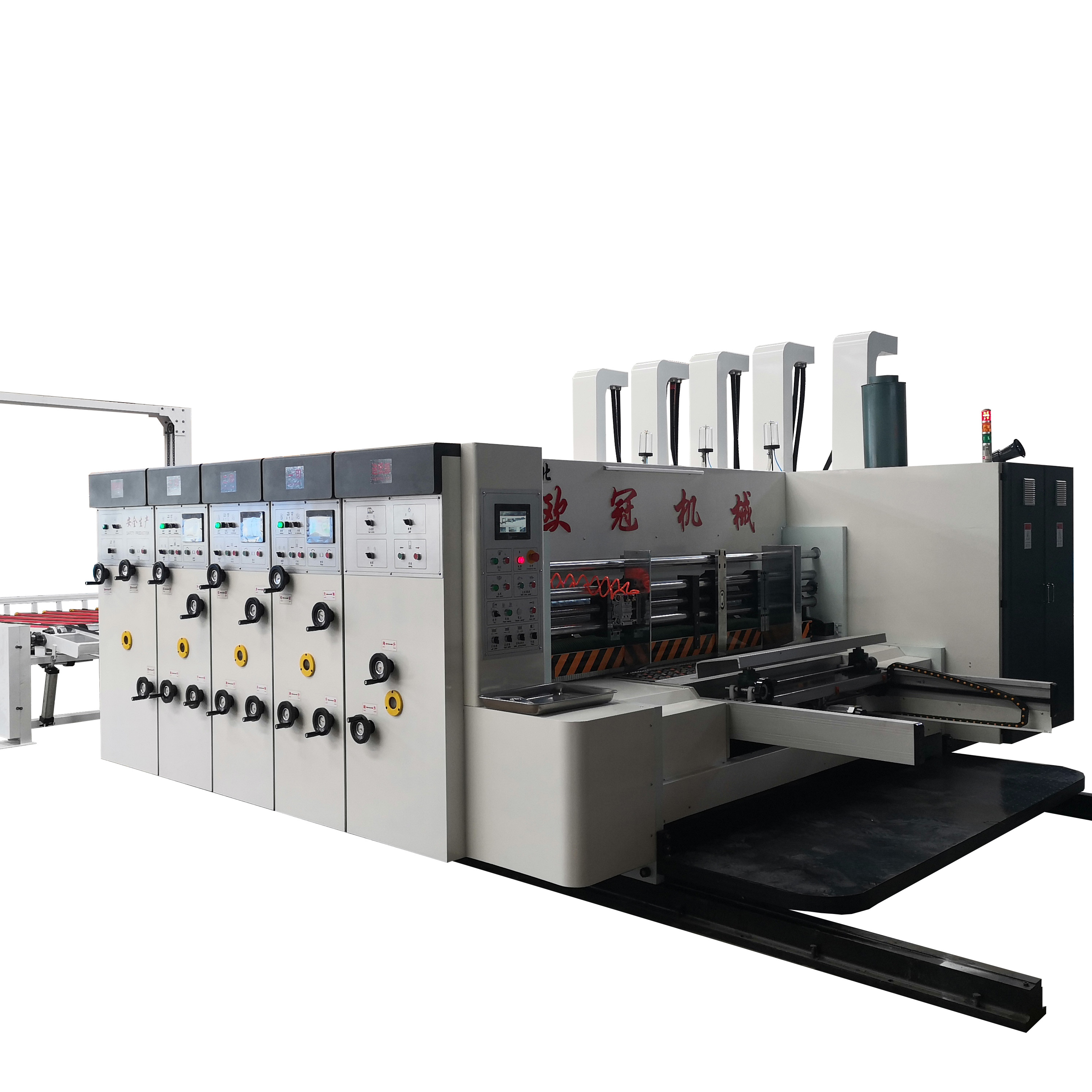 Vacuum Transfer Fully Automatic Slotting Die Cutting Lead Feeder Flexo Three Color Carton Box Printing Machine flexo printer slotter die-cutter machine
