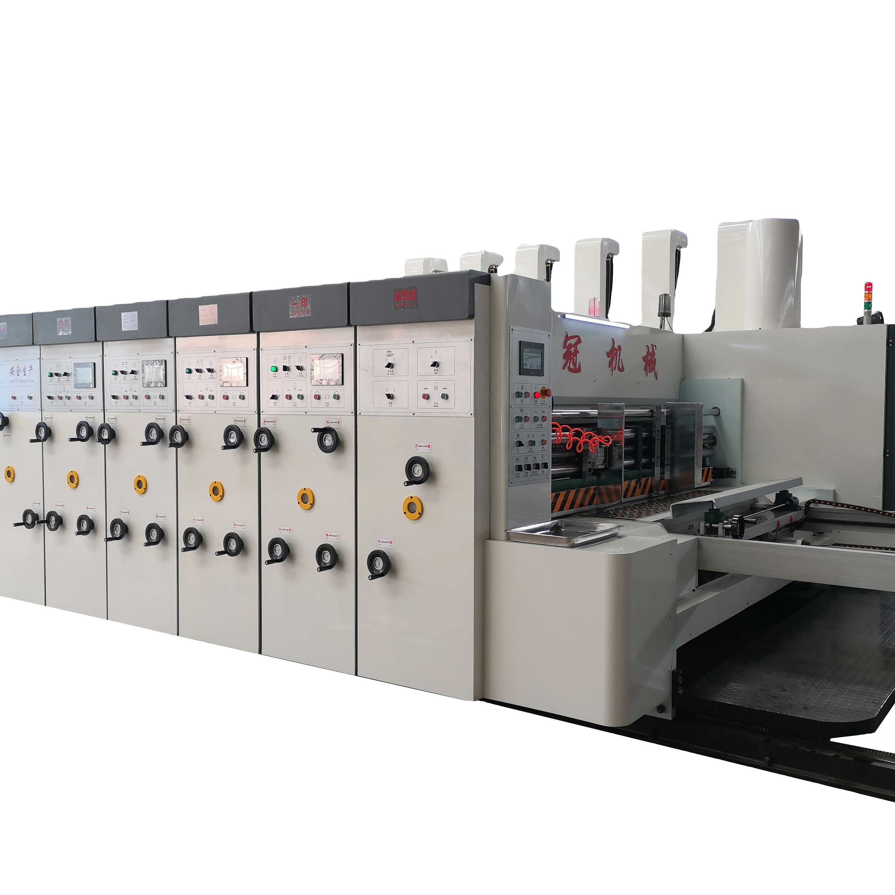 Corrugated cardboard box automatic printing slotting folder gluer strapping machine flexo printer slotter die-cutter machine