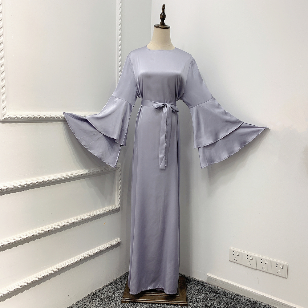 Hot sale Women Fashion Satin Robe 2 layers ruffle sleeves Muslim dress Abaya Islamic Clothing