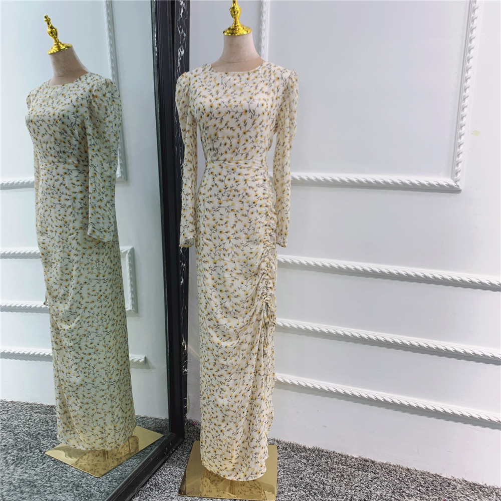2021 Maxi Tight-Fitting Dress with Straw string  Bohemia Chiffon Dress Knee Length islamic dress Islamic Dubai Fashion Abaya