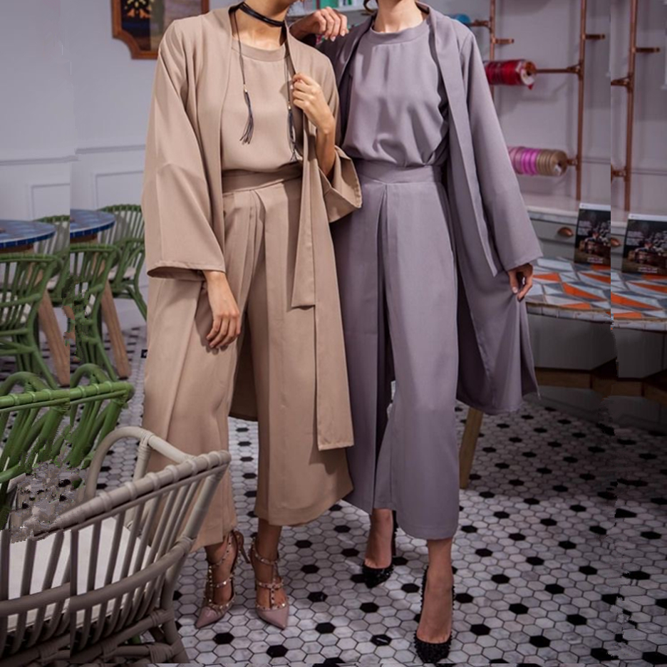 2021 Sept New arrival Women Fashion Satin dress 3pcs set Muslim Open Abaya Cardigan Islamic Clothing