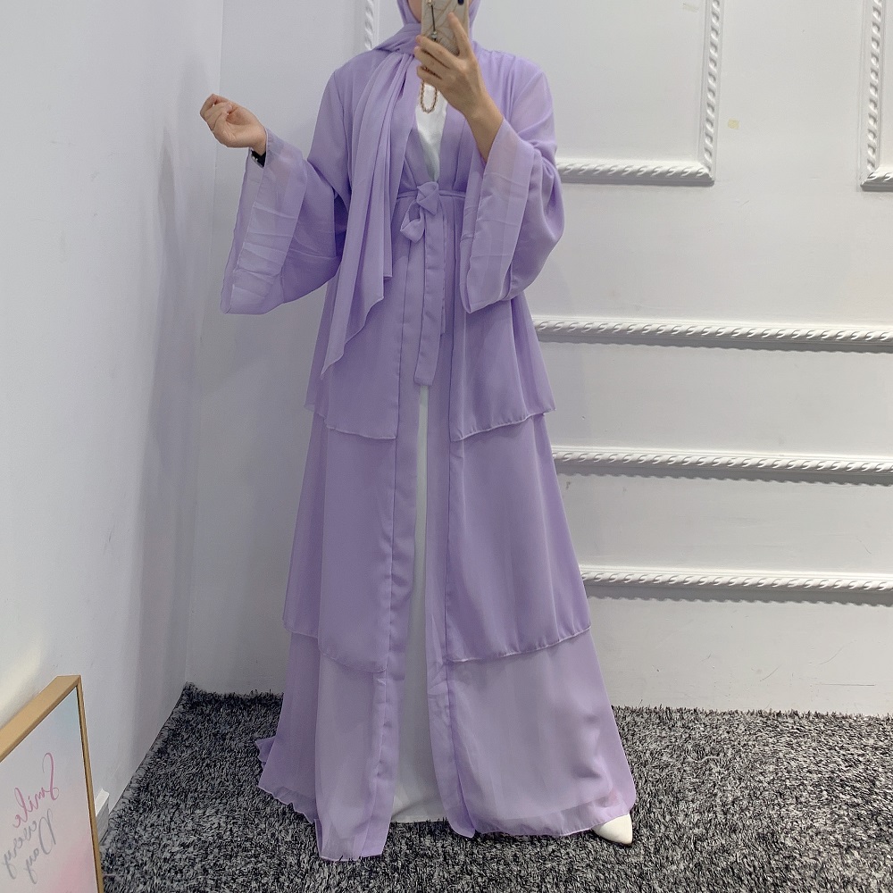 High Quality Women Muslim Solid Color 3 layers Open Islamic Clothing Muslim Dresses Dubai Turkey Abaya