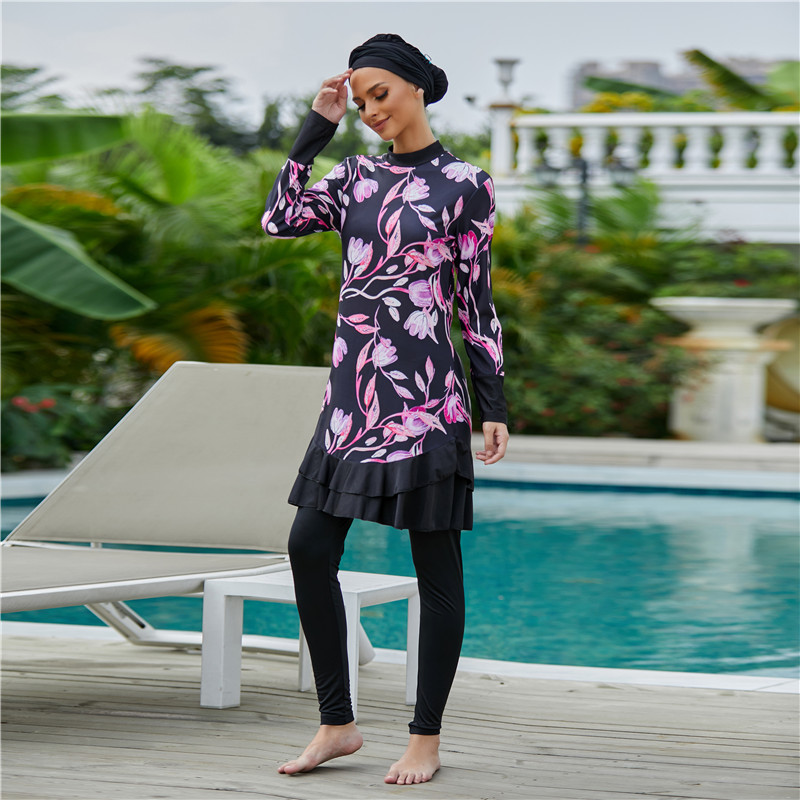 Muslim swimwear women modest hijab long sleeves sport swimsuit 3pcs Islamic clothing bathing suit