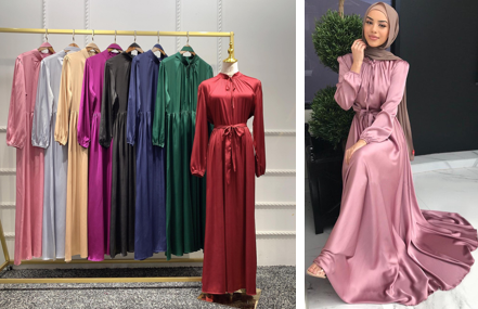 New Arrival Stylish Muslim Islamic Clothing Two Pieces Suit Top and Pants Satin Sets