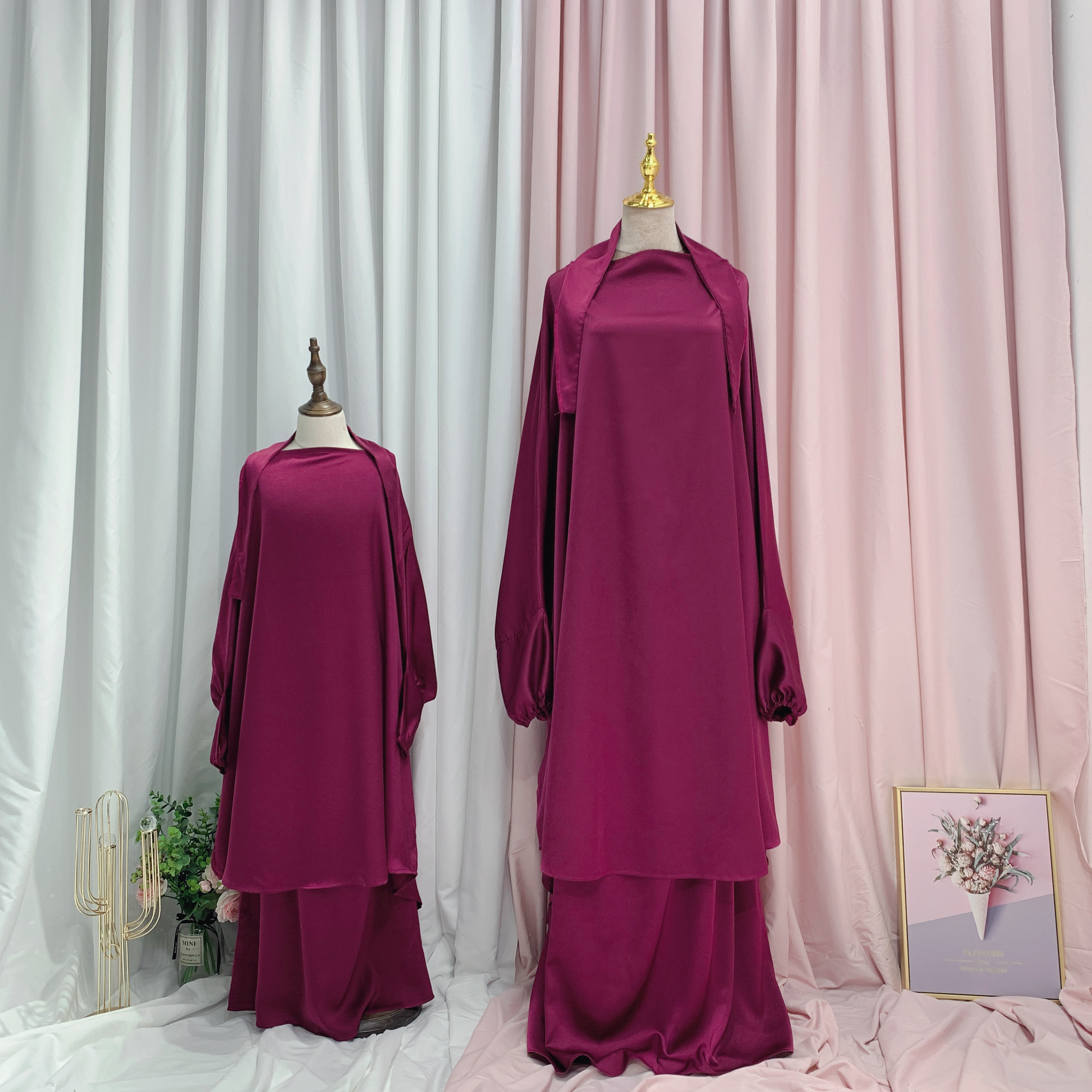2022 Wholesale Parent Child Outfit Jilbab Abaya Two Pieces Abaya Set Mommy And Daughter Ethnic Clothing