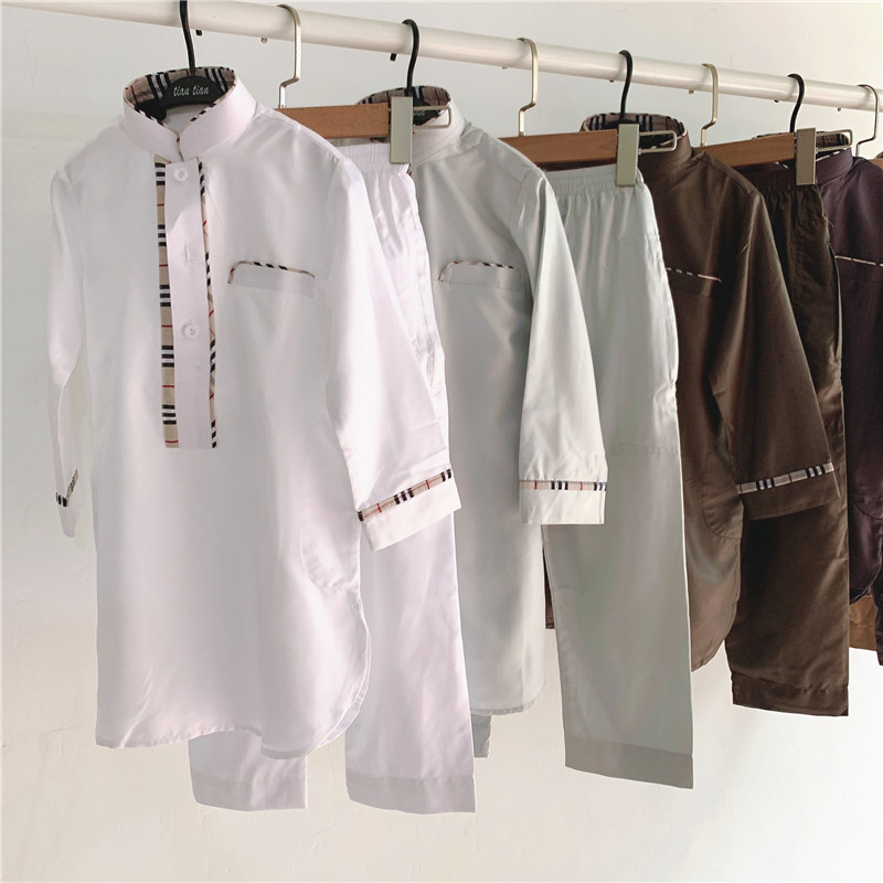 2021 Best Sale Children Muslim Clothes Thobe Robe Kids Boys Islamic Arab Clothing Jubah Kids Abaya set