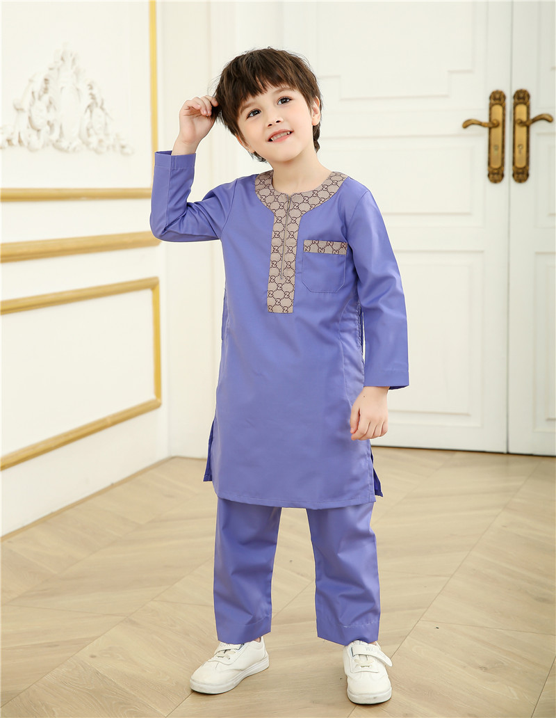 Traditional Embroidered Breathable Long Sleeve Muslim Clothing Islamic Thobe for Boy Muslim Kids Children Clothing
