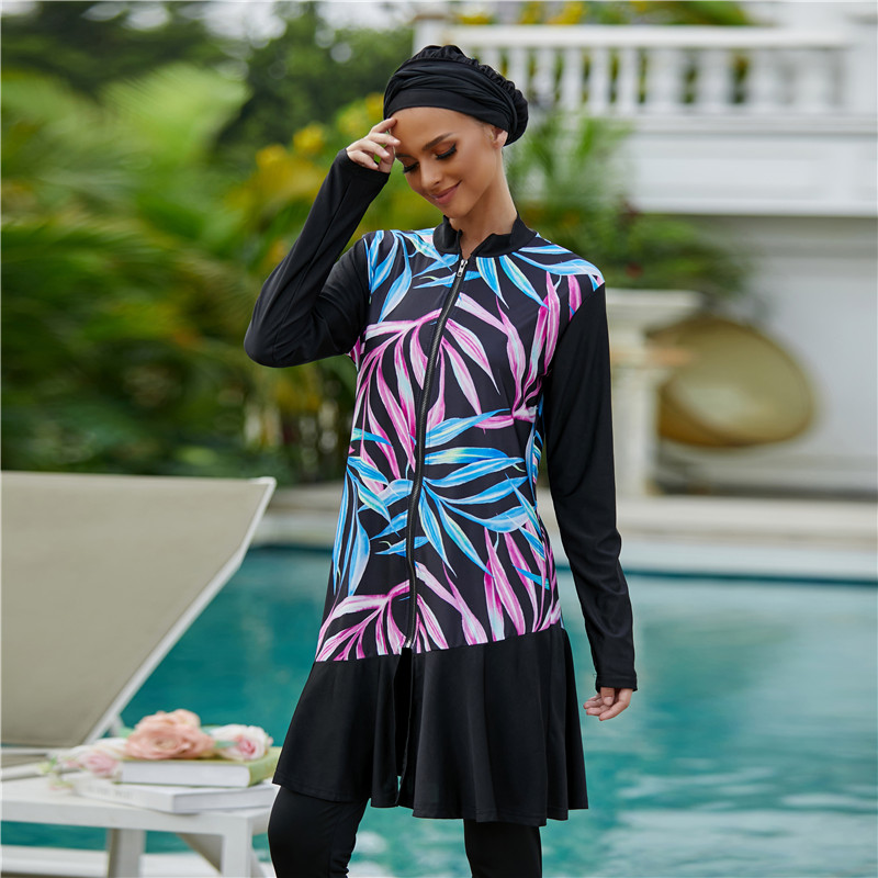Wholesale Muslim swimwear women modest long sleeves sport swimsuit 3pcs Islamic bathing suit