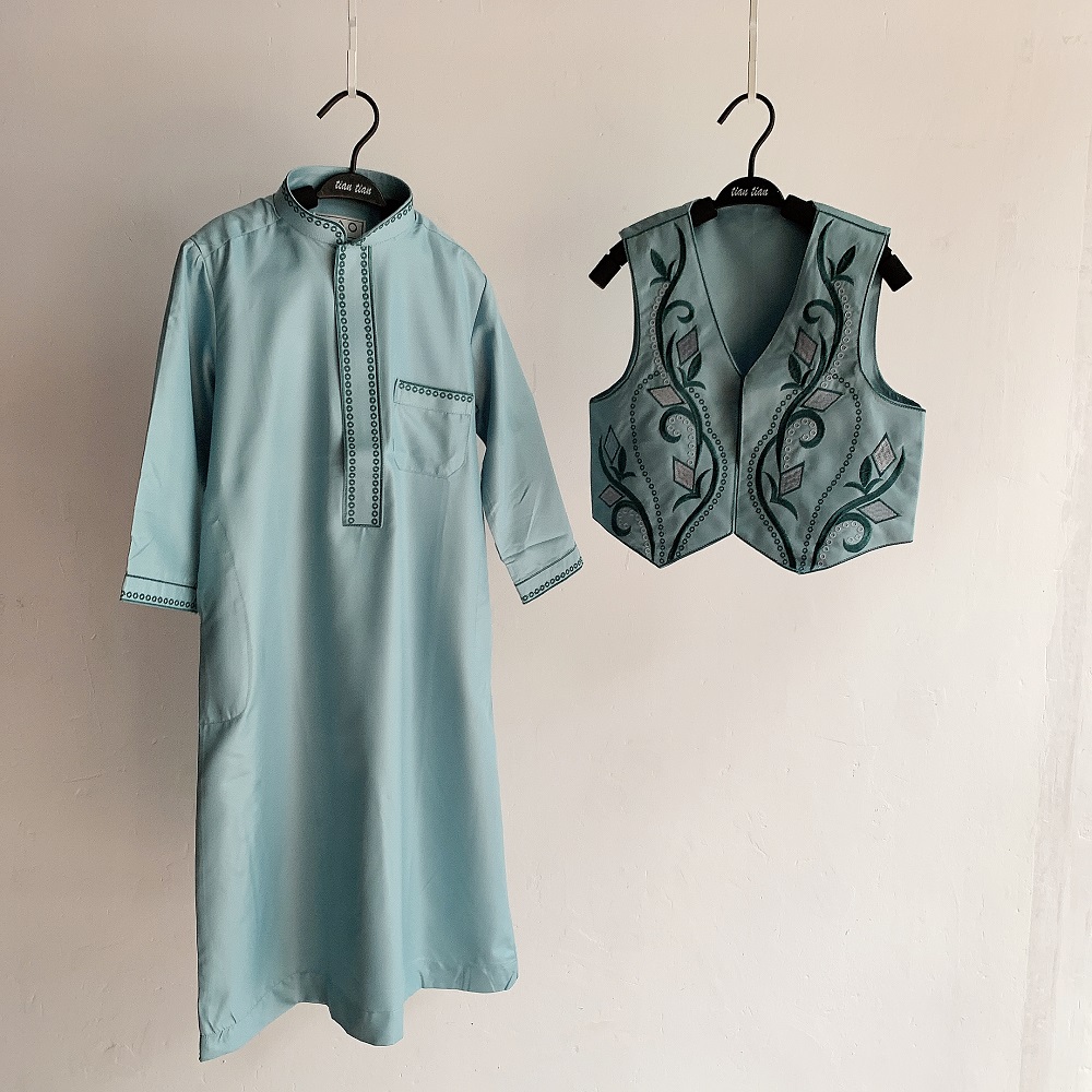 90-160cm Muslim kids Abaya Middle East full sleeves 2pcs set dress Islamic clothing