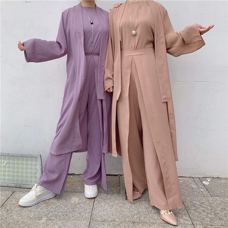 2021 Islamic Women three Piece Outfit abaya Casual sets wholesale India pakistan high waist sets wholesale