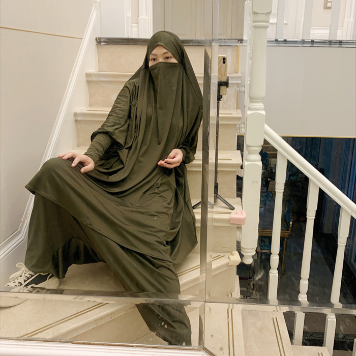Latest Modern Islamic Dress Top and Harem Pants Two Pieces Sets Casual Islamic Clothes