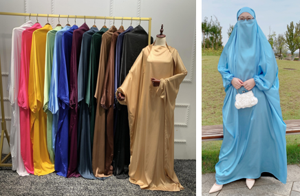 New Young Lady Fashion Casual Islamic Clothing Silk Satin Front Cross Belt Wrap Abaya Islamic Dress