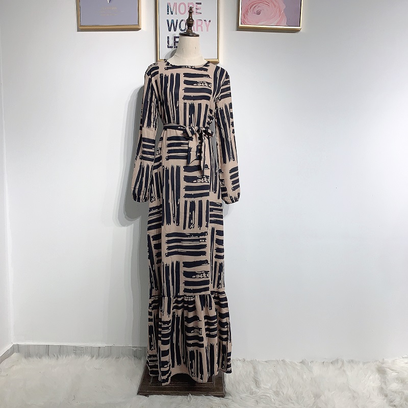 New fashion printed women long muslim dress Dubai Turkey Arab abaya islamic summer clothing
