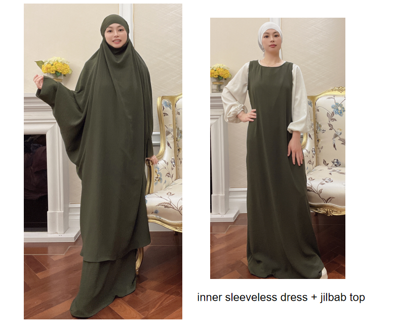 2pcs Islamic Dress Abaya Set Loriya Jilbab Dresses Muslim Women Abaya Khimar Prayer Clothes