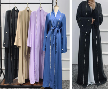 Fashion New Muslim Women Abaya Front Open Abaya with Sequins Islamic Clothing
