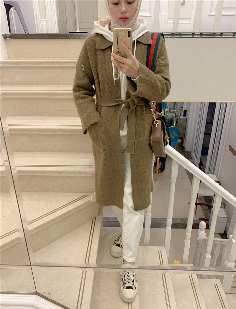 2021 High quality Wool Plus size coat abaya with belt Dubai Muslim fashionable winter coat Islamic winter coat abaya