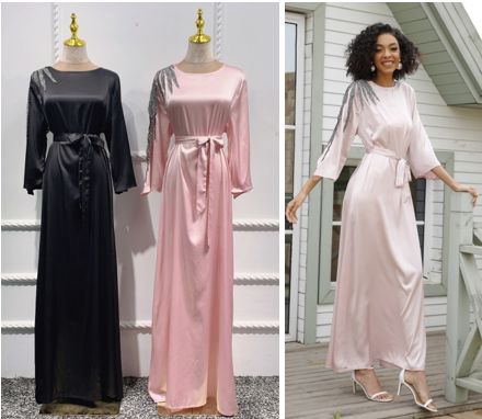 New Modern Print Long Sleeve Pleated Maxi Dubai Abaya Soft Print Islamic Dress Ladies Abaya Robe