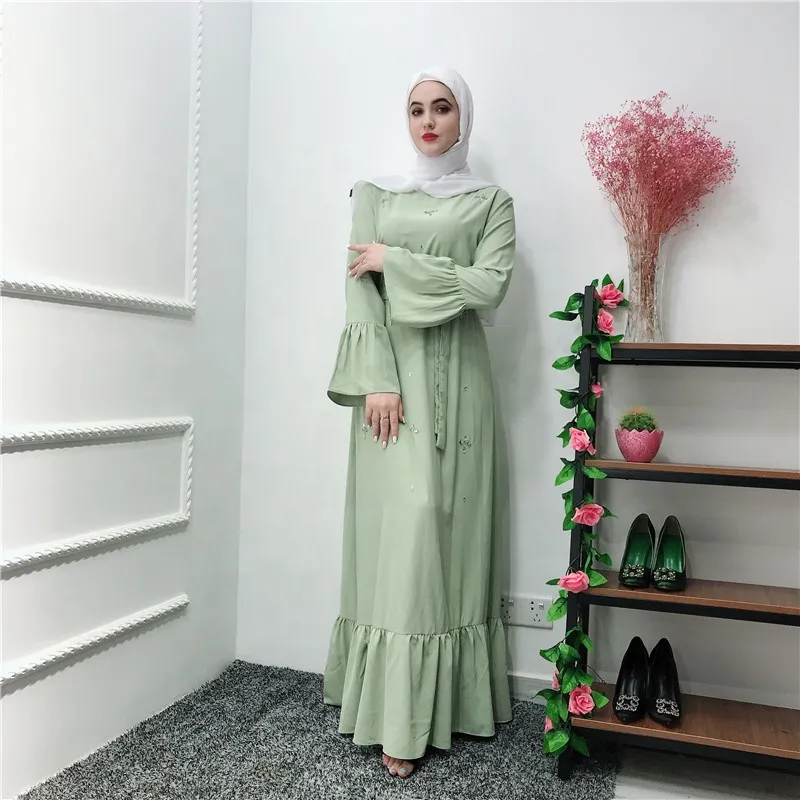 Loriya - 2019 New style high quality women abaya islamic clothing mint  green nida muslim dress muslim maxi dress
