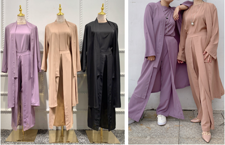Islamic Clothing Women Casual Short Dress and Pants 2 Pieces Bubble Polyester Clothes