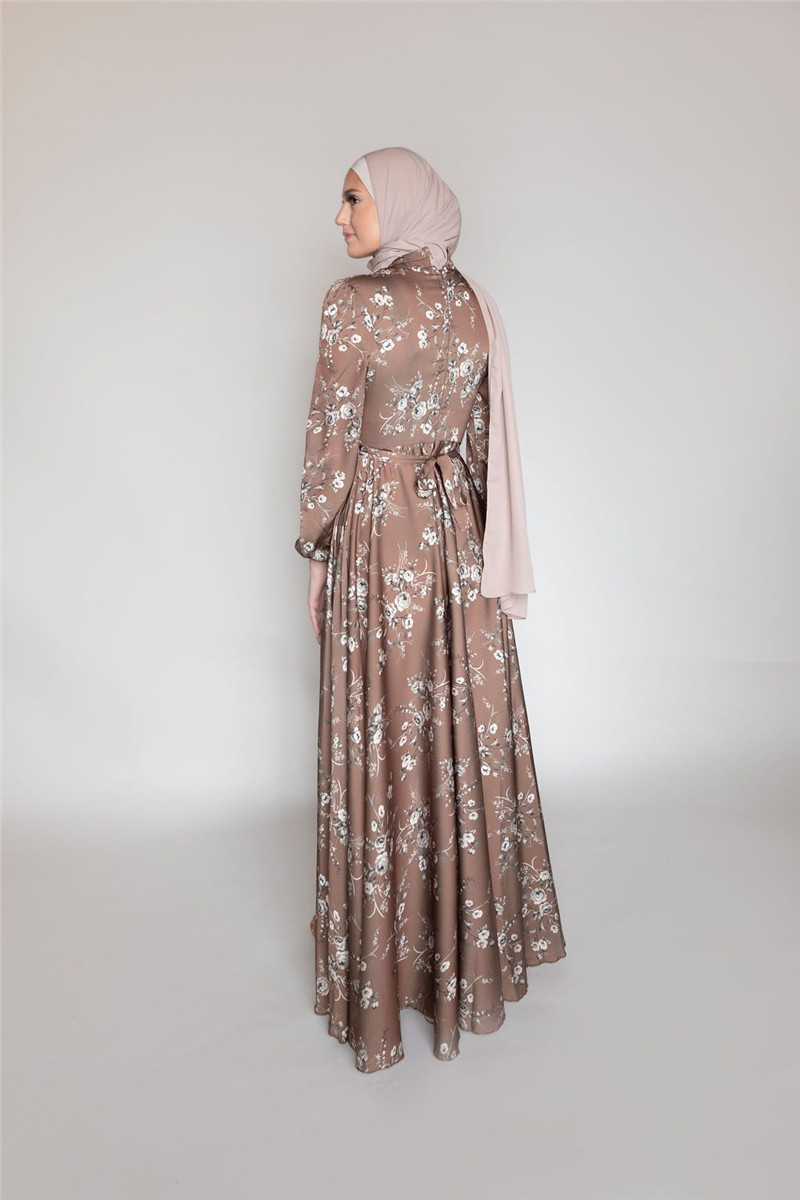 2021 Latest Elegant Satin long dress for woman Islamic ethnic woman dress wholesale Muslim Contrast color dress