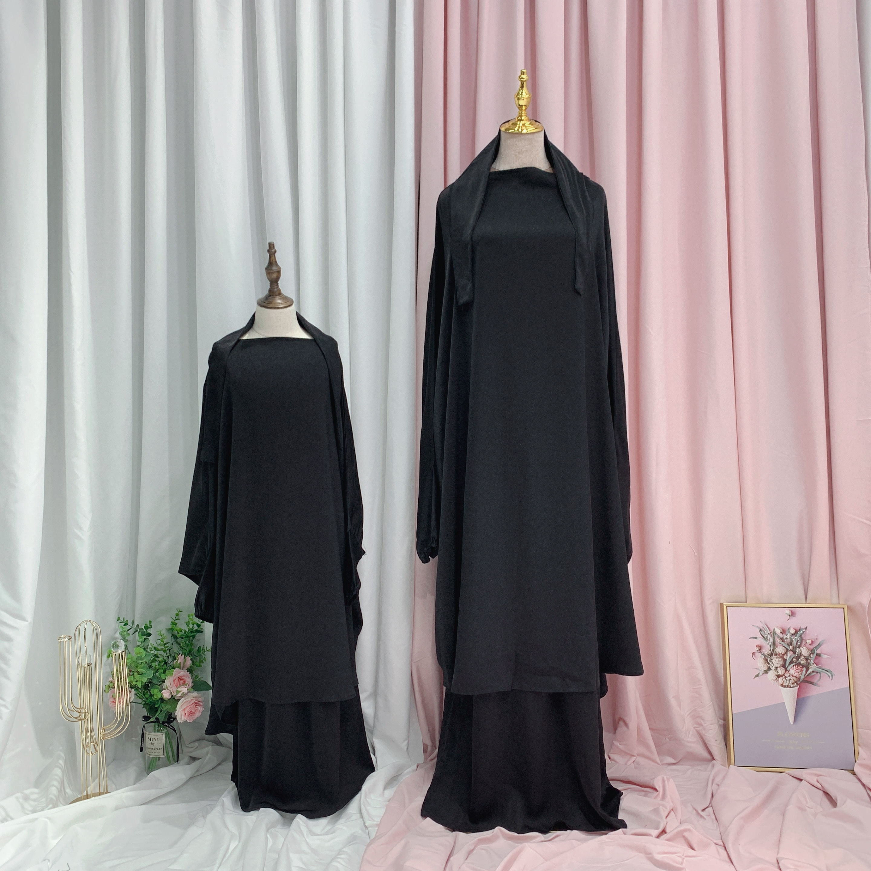 2022 Wholesale Parent Child Outfit Jilbab Abaya Two Pieces Abaya Set Mommy And Daughter Ethnic Clothing