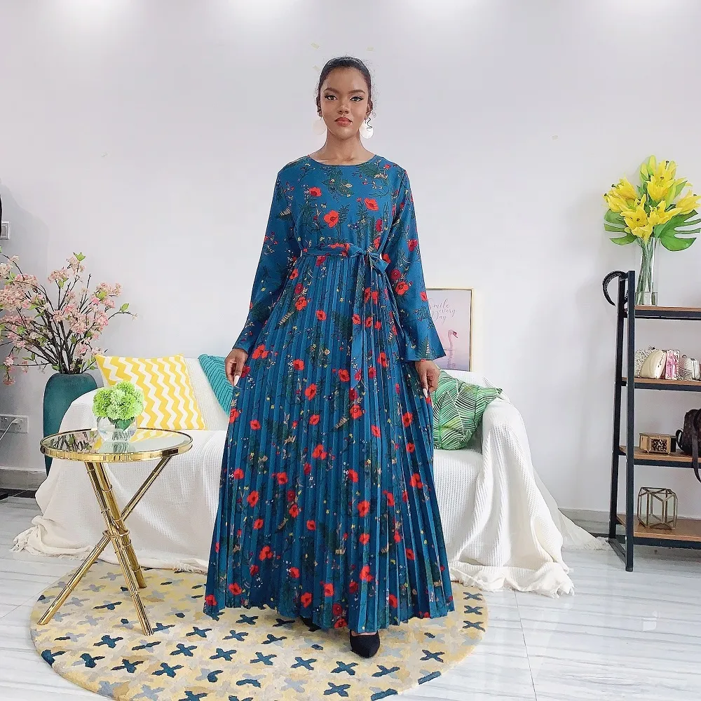 Loriya - 2020 Dubai Muslim Abaya dress women new print floral long sleeve  Islamic Eid casual long dress 2021 New Fashion