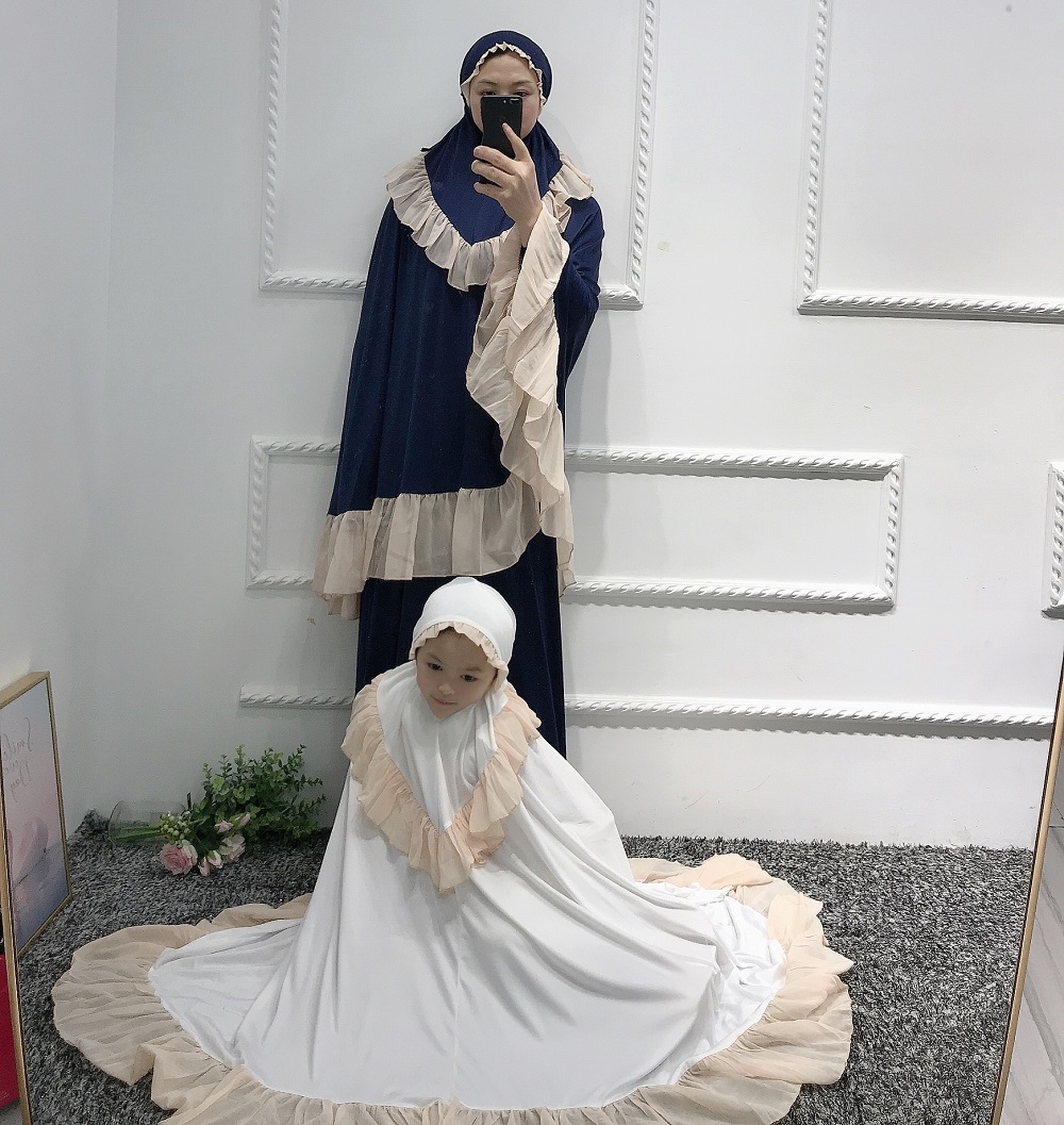 Muslim children girls prayer dress 2 pieces hijab Abaya Ramadan set Islamic Khimar for Kids