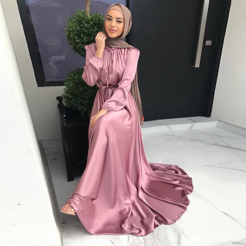 open lace back dress Dusty pink long sleeves sparkling sequins fabric muslim formal graduat –  Anna's Couture Dresses main image 1