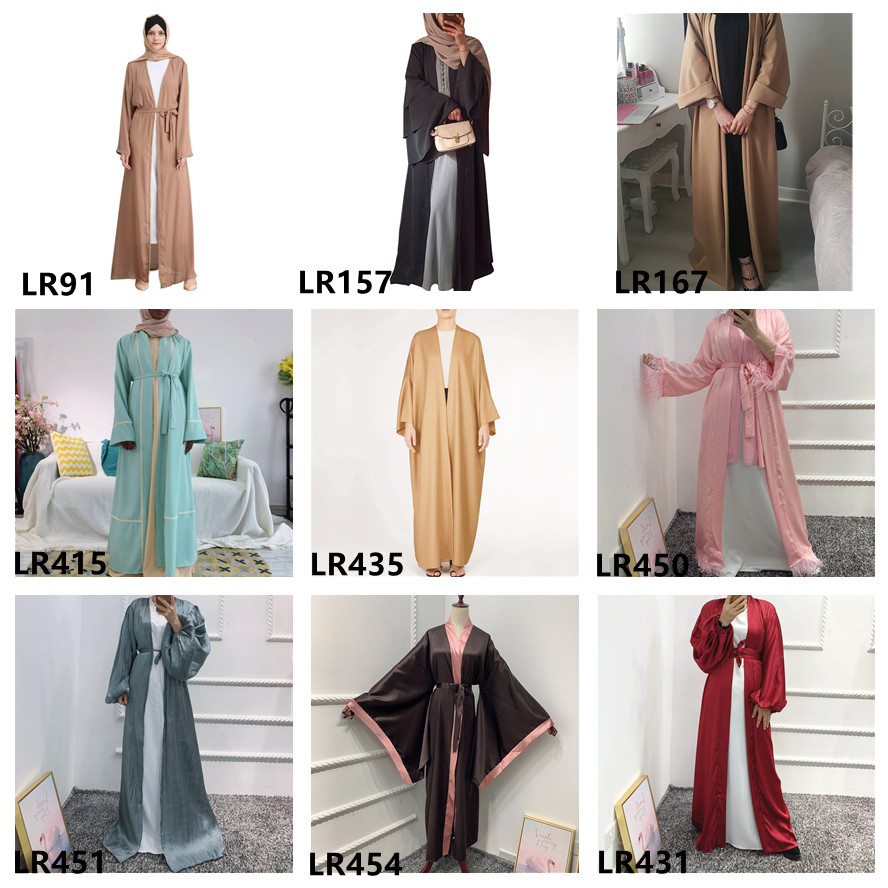 Islamic Clothing Three Layers Chiffon Front Open Muslim Abaya Islamic Dress with Belt