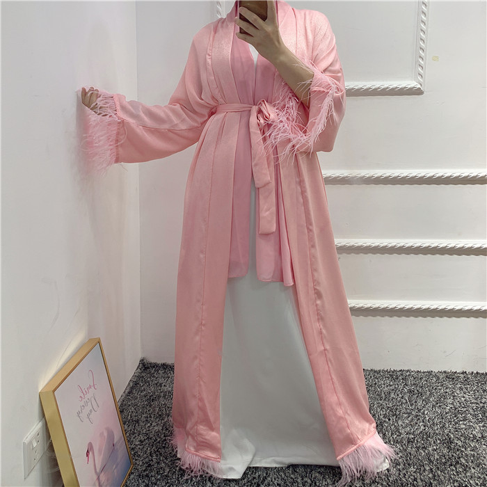 Stunning High Quality Ethnic Clothing Women Front Open Abaya with Fur Islamic Dress Muslim Abaya