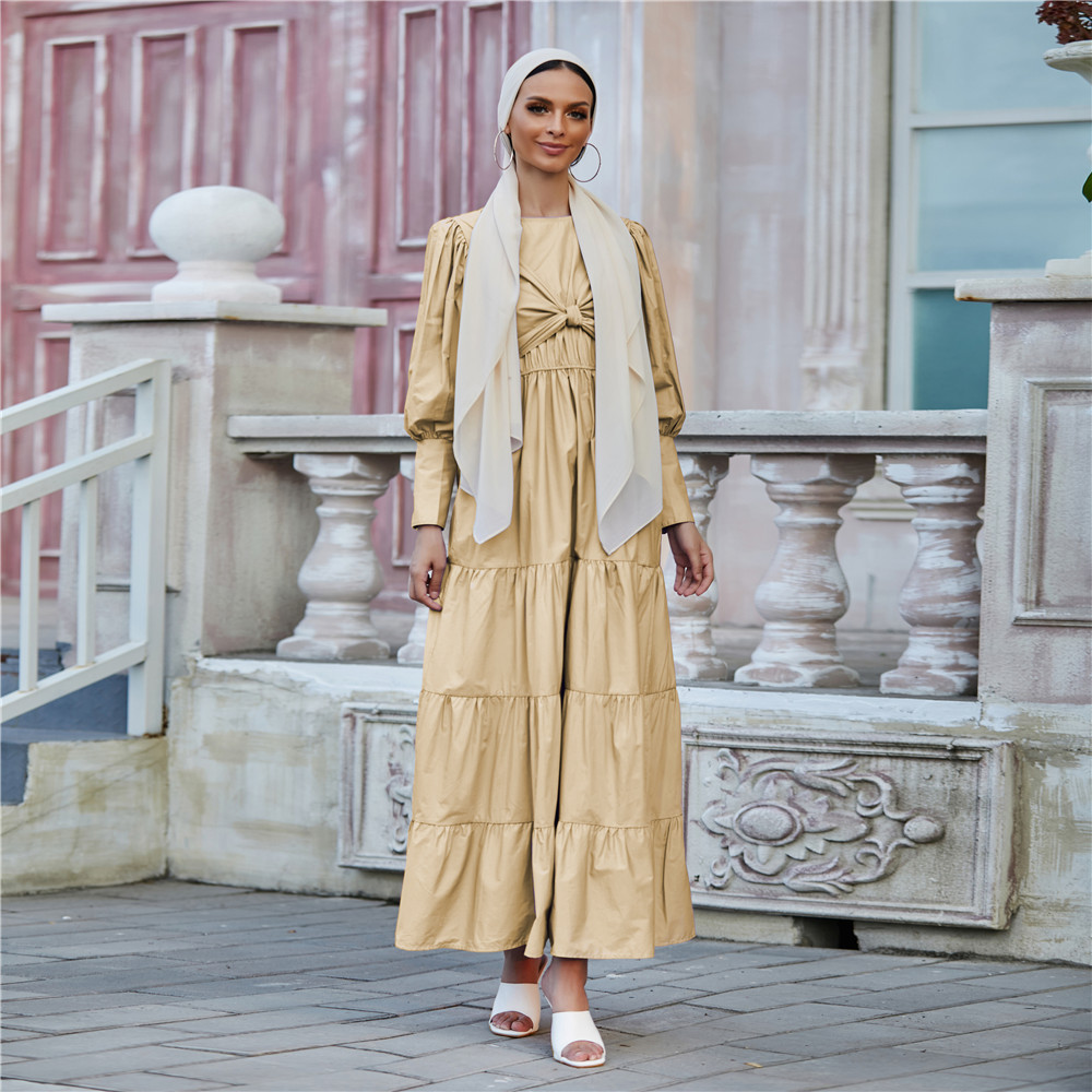 2021 Muslim women long dress elegant puff sleeve party evening maxi dress Ramadan Dubai Abaya
